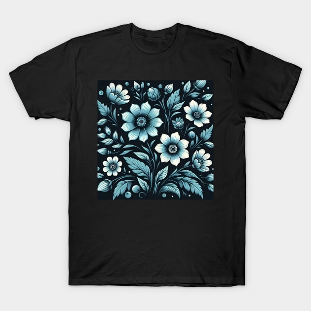 Blue Floral Illustration T-Shirt by Jenni Arts